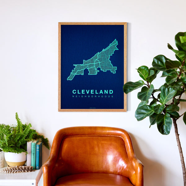 Cleveland Neighborhood Map Poster, Cleveland City Map Art Print