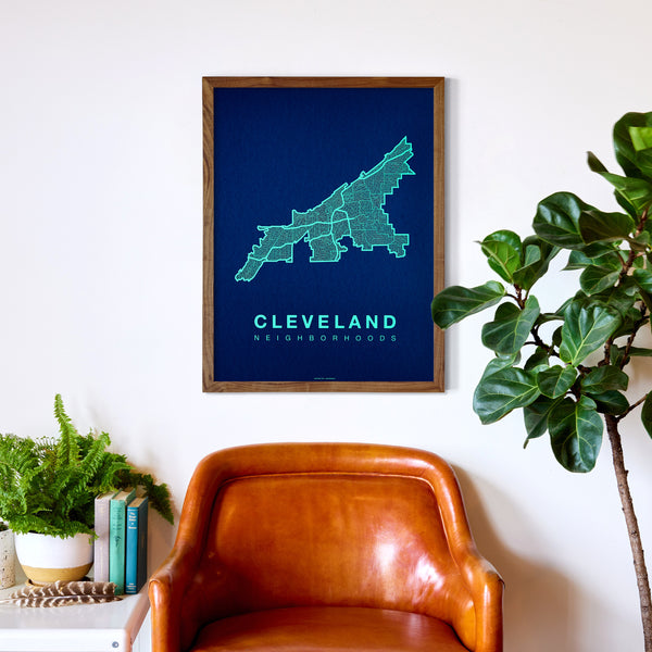 Cleveland Neighborhood Map Poster, Cleveland City Map Art Print