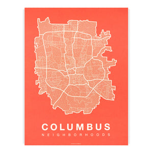Columbus Neighborhood Map Poster, Columbus City Map Art Print