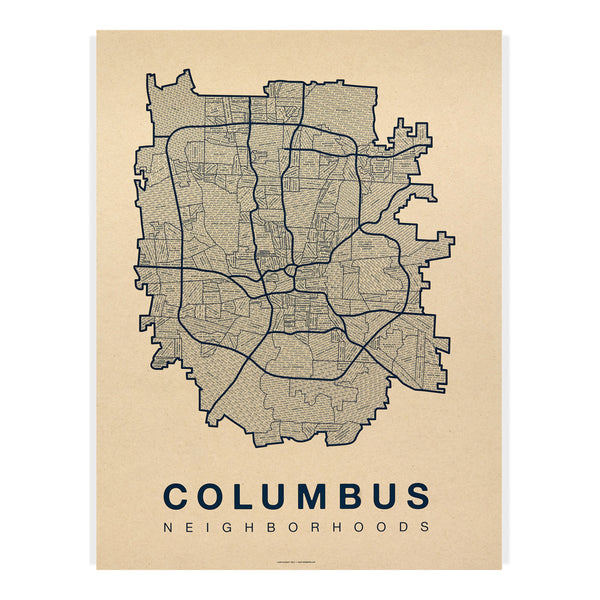 Columbus Neighborhood Map Poster, Columbus City Map Art Print