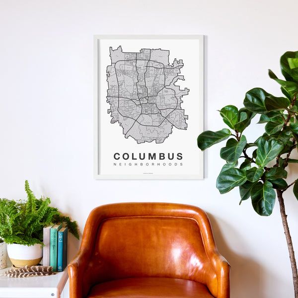 Columbus Neighborhood Map Poster, Columbus City Map Art Print
