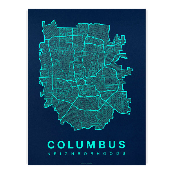 Columbus Neighborhood Map Poster, Columbus City Map Art Print