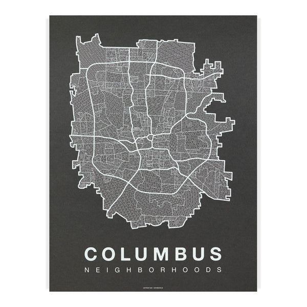 Columbus Neighborhood Map Poster, Columbus City Map Art Print