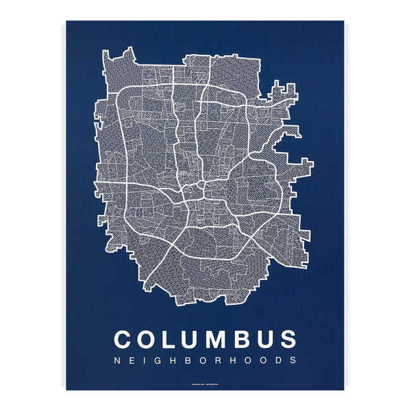 Columbus Neighborhood Map Poster, Columbus City Map Art Print