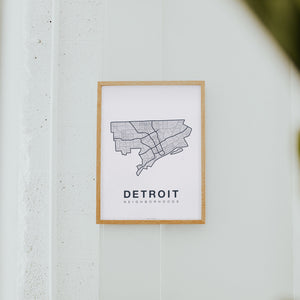 Detroit Neighborhood Map Poster, Detroit City Map Art Print