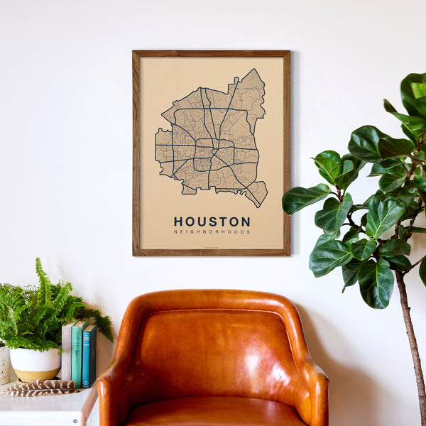 Houston Neighborhood Map Poster, Houston City Map Art Print