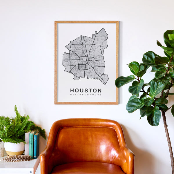 Houston Neighborhood Map Poster, Houston City Map Art Print