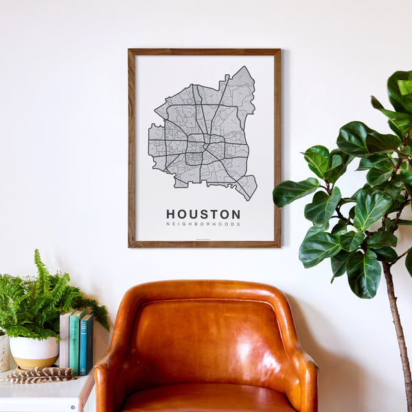 Houston Neighborhood Map Poster, Houston City Map Art Print