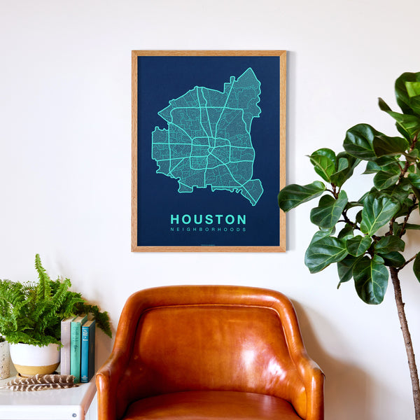 Houston Neighborhood Map Poster, Houston City Map Art Print
