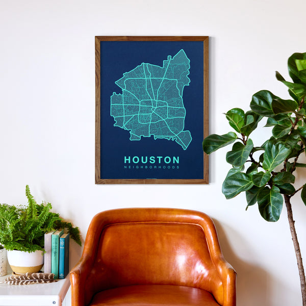 Houston Neighborhood Map Poster, Houston City Map Art Print