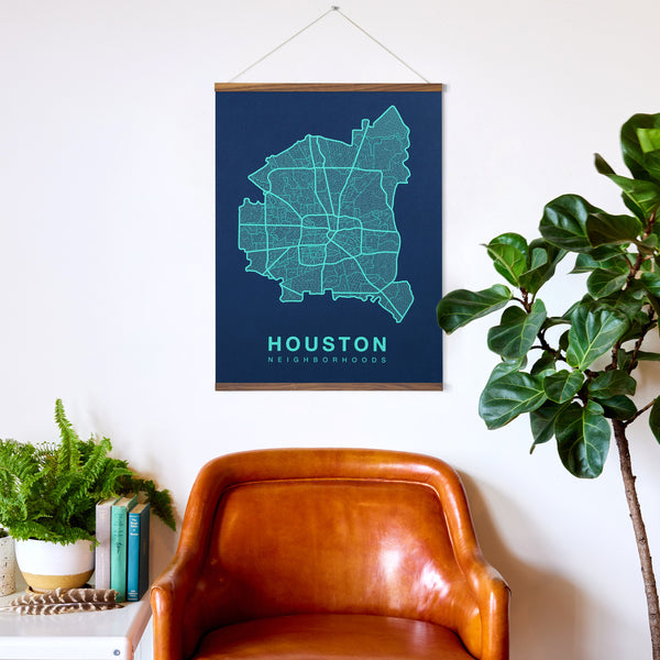 Houston Neighborhood Map Poster, Houston City Map Art Print
