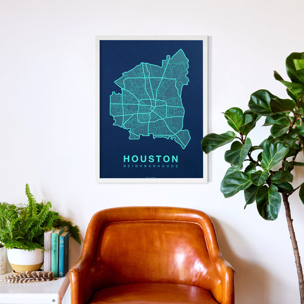 Houston Neighborhood Map Poster, Houston City Map Art Print