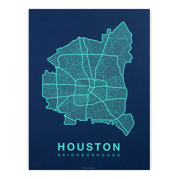 Houston Neighborhood Map Poster, Houston City Map Art Print