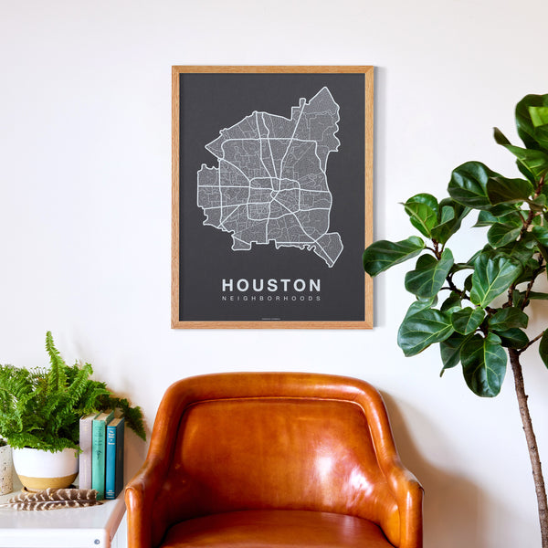 Houston Neighborhood Map Poster, Houston City Map Art Print