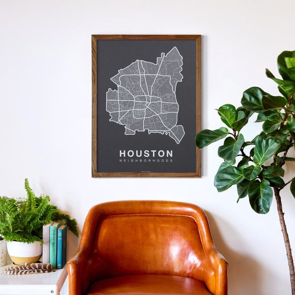 Houston Neighborhood Map Poster, Houston City Map Art Print