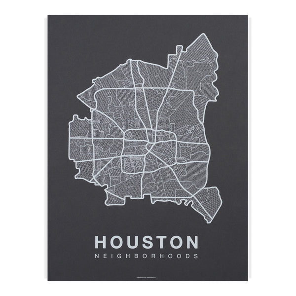 Houston Neighborhood Map Poster, Houston City Map Art Print