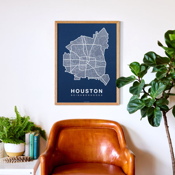 Houston Neighborhood Map Poster, Houston City Map Art Print