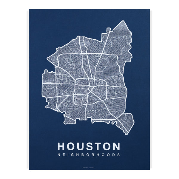 Houston Neighborhood Map Poster, Houston City Map Art Print