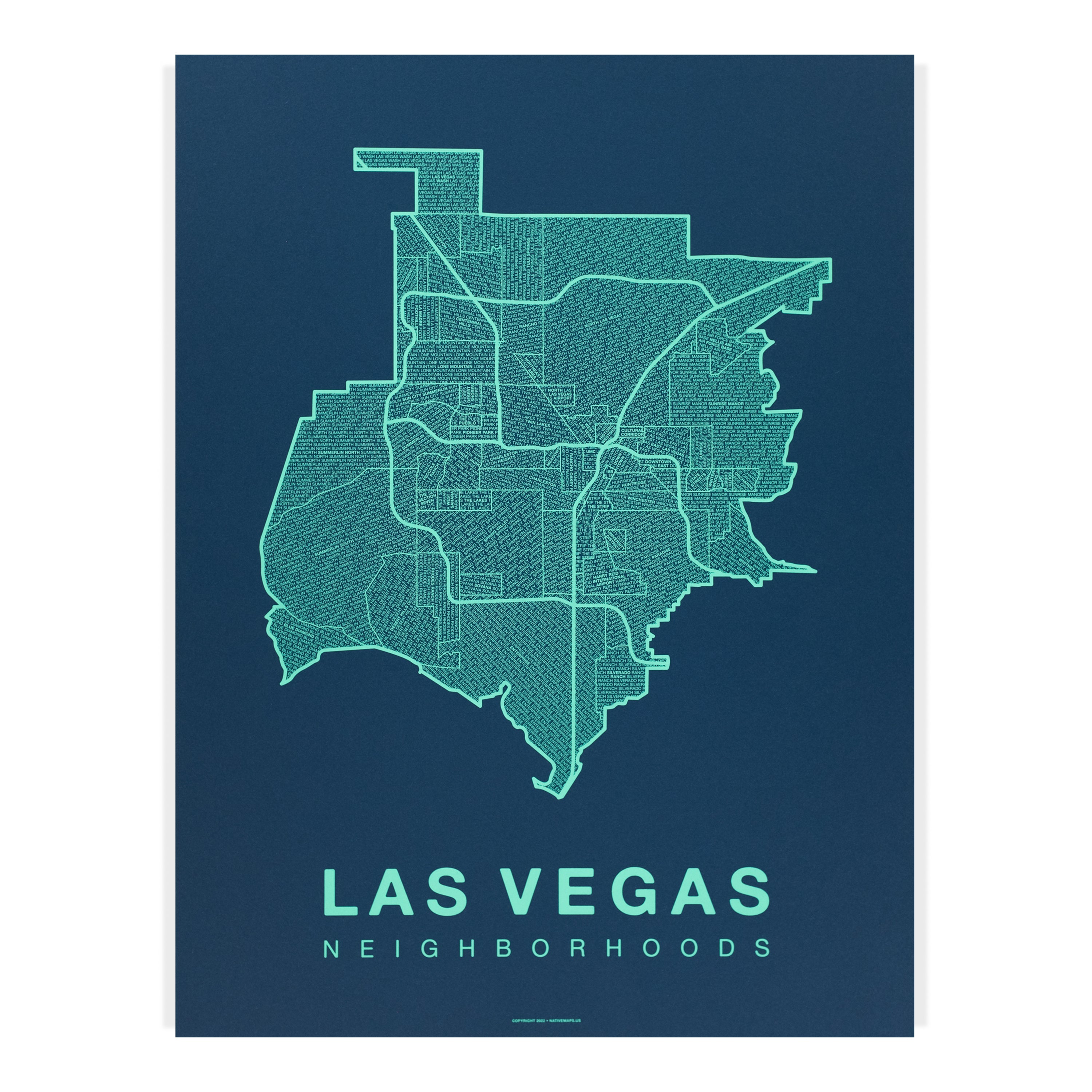 Las Vegas Neighborhood Map Poster Las Vegas City Map Art Print Native Maps 2058