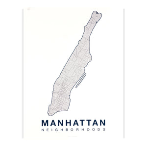 Manhattan Neighborhood Map Poster, Manhattan City Map Art Print