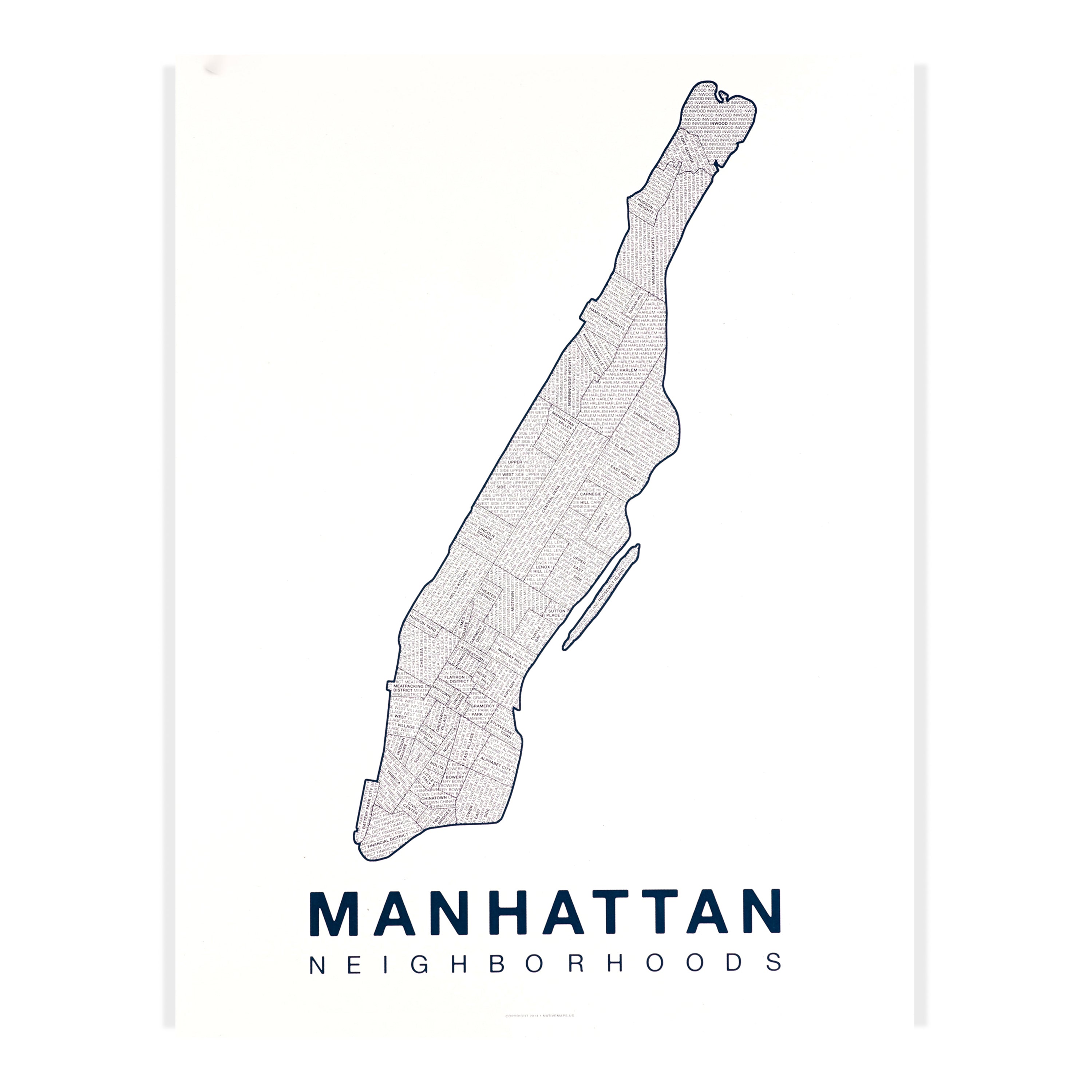 Manhattan Neighborhood Map  Manhattan Map Art Print – Native Maps
