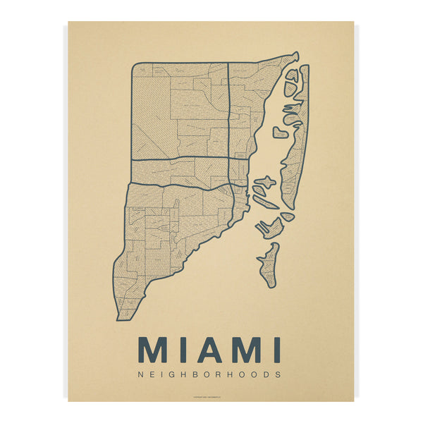 Miami Neighborhood Map Poster, Miami City Map Art Print