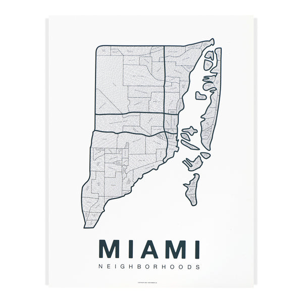 Miami Neighborhood Map Poster, Miami City Map Art Print