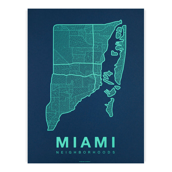 Miami Neighborhood Map Poster, Miami City Map Art Print