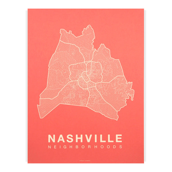 Nashville Neighborhood Map Poster, Nashville City Map Art Print