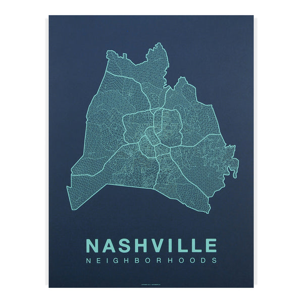 Nashville Neighborhood Map Poster, Nashville City Map Art Print