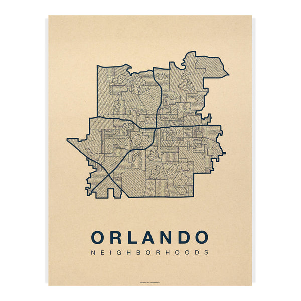 Orlando Neighborhood Map Poster, Orlando City Map Art Print