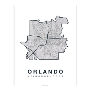 Orlando Neighborhood Map Poster, Orlando City Map Art Print