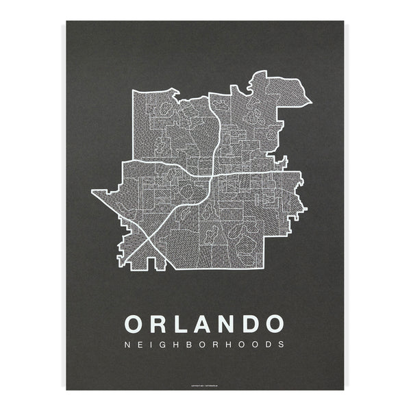 Orlando Neighborhood Map Poster, Orlando City Map Art Print