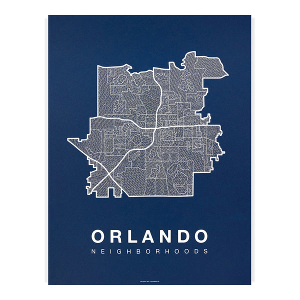 Orlando Neighborhood Map Poster, Orlando City Map Art Print