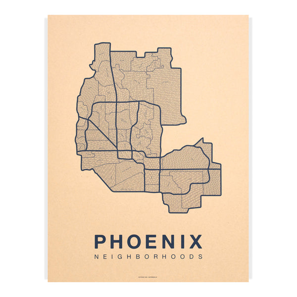 Phoenix Neighborhood Map Poster, Phoenix City Map Art Print