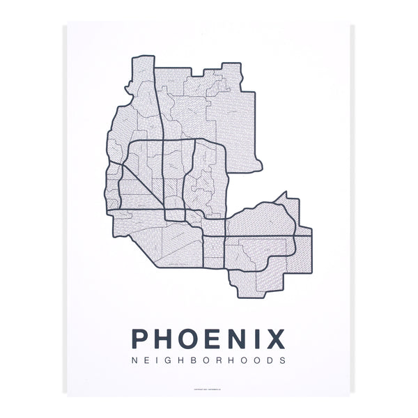Phoenix Neighborhood Map Poster, Phoenix City Map Art Print