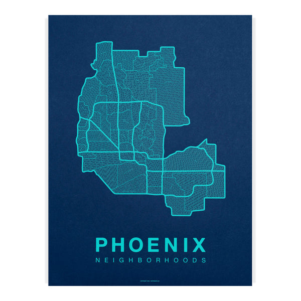 Phoenix Neighborhood Map Poster, Phoenix City Map Art Print