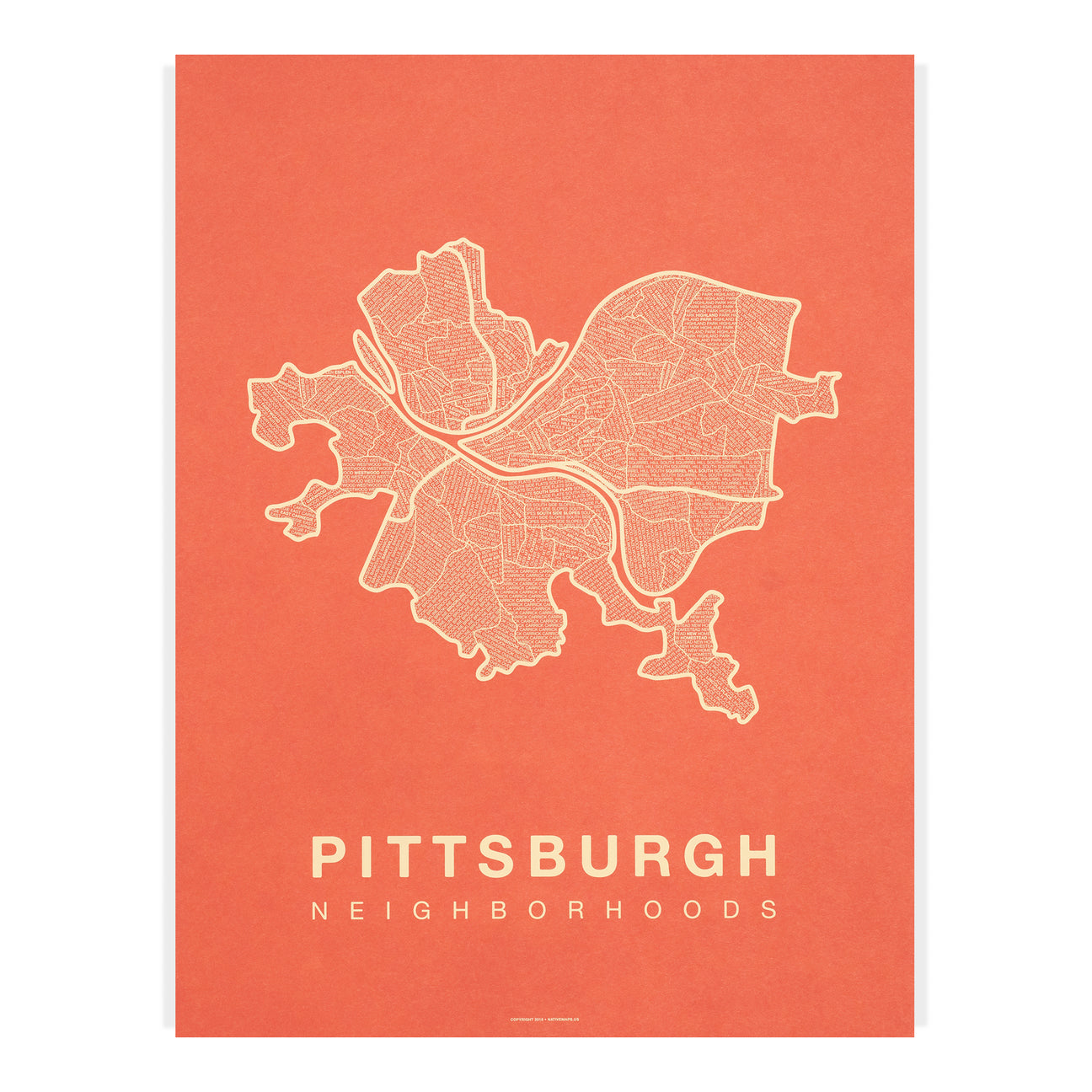 Pittsburgh Neighborhood Map Pittsburgh Map Art Poster Native Maps