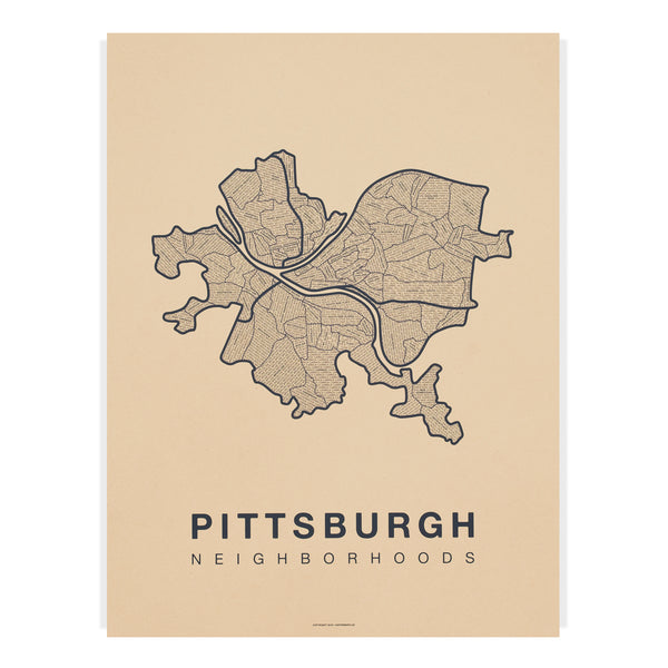 Pittsburgh Neighborhood Map Poster, Pittsburgh City Map Art Print