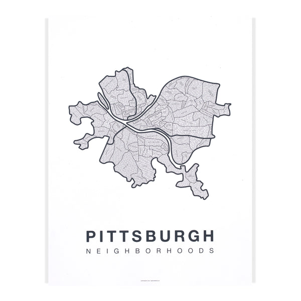 Pittsburgh Neighborhood Map Poster, Pittsburgh City Map Art Print
