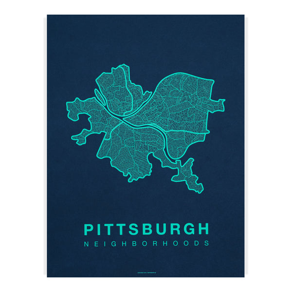 Pittsburgh Neighborhood Map Poster, Pittsburgh City Map Art Print