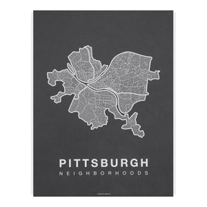 Pittsburgh Neighborhood Map Poster, Pittsburgh City Map Art Print