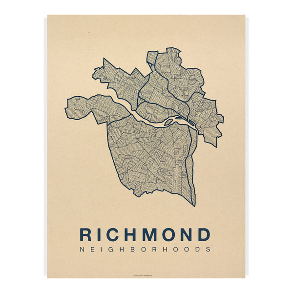 Richmond Neighborhood Map Poster, Richmond City Map Art Print