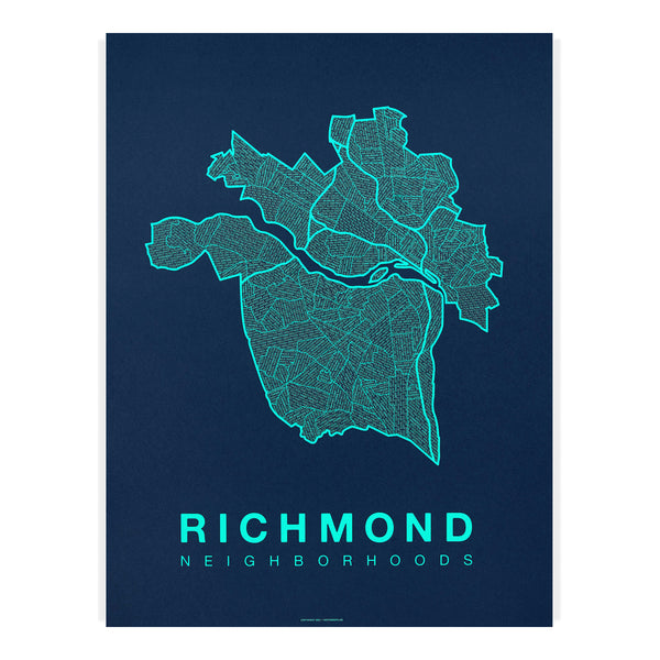 Richmond Neighborhood Map Poster, Richmond City Map Art Print