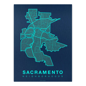 Sacramento Neighborhood Map Poster, Sacramento City Map Art Print