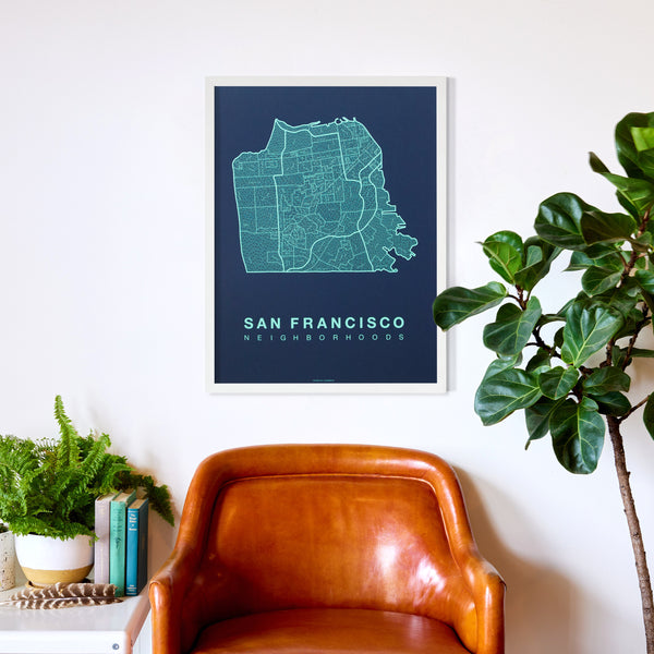 San Francisco Neighborhood Map Poster, San Francisco City Map Art Print
