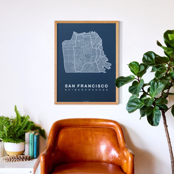San Francisco Neighborhood Map Poster, San Francisco City Map Art Print