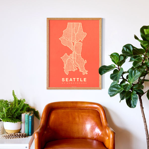 Seattle Neighborhood Map Poster, Seattle City Map Art Print