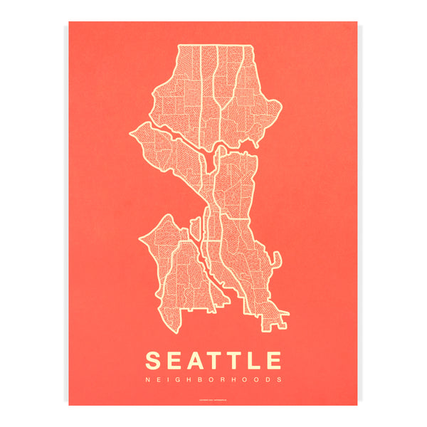 Seattle Neighborhood Map Poster, Seattle City Map Art Print