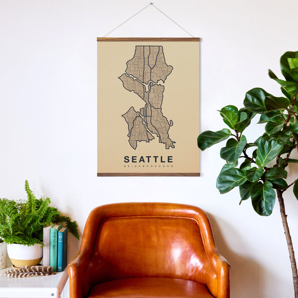 Seattle Neighborhood Map Poster, Seattle City Map Art Print